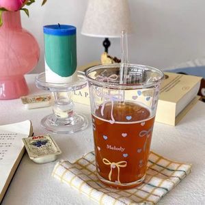 Dessert imprimé mignon de dessin animé Lelyi avec tasse en verre de paille ins tasse en verre de grande capacité domestique - Product Image 1