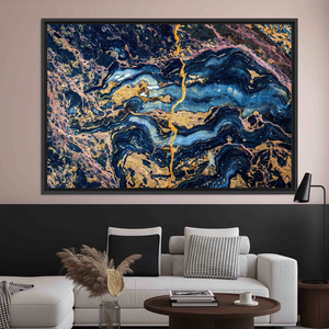 Elegant Blue & Gold Abstract Printed Canvas Artwork,<b>BLACK</b> <b>FRAMED</b> CANVAS - Product Image 3