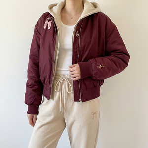 Blouson bomber réversible deux-en-un, streetwear décontracté, coupe-vent à capuche en polaire avec logo brodé, sweat à capuche zippé pour femme - Product Image 2
