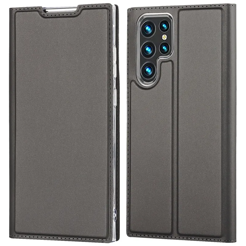 S22 Ultra Thin Cover Plain Flip Shockproof Magnetic Coque For Samsung Galaxy Leather Flip Phone Case