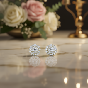 E1364 Orecchini in oro bianco con diamanti, taglio rotondo brillante, gioielli classici naturali da donna - Product Image 2