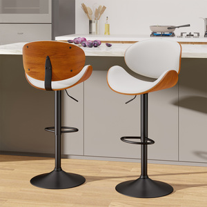 Modern PU <b>Leather</b> Swivel Back <b>Bar</b> <b>Stools</b> with Metal Base Adjustable Height Water Resistant for Home <b>Bar</b> - Product Image 1