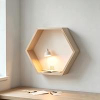 Estante de Pared Hexagonal de Madera de Pino sin Acabado, Personalizado, para Decoración Geométrica del Hogar, Exhibición de Artículos Pequeños