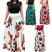 Nouvelle robe à manches courtes col en O taille haute une pièce vêtements pour femmes robe longue décontractée à fleurs Vente en gros