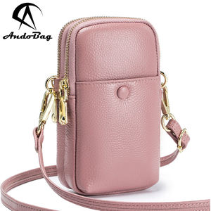 Sacs à bandoulière AndoBag pour femmes, en cuir de vache véritable, mode féminine, sac à téléphone à double fermeture éclair 6508 - Product Image 1