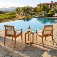 Ensemble de 2 chaises de salle à manger d'extérieur, fauteuils en corde de bois d'acacia, ensemble bistrot pour cour, bord de piscine, jardin, teck clair