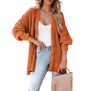 Shewin 2025 Cardigan da <span class=keywords><strong>Donna</strong></span> <span class=keywords><strong>Arancione</strong></span> con Scollo a V, Maglione Casual Autunnale a <span class=keywords><strong>Maglia</strong></span> Grossa con Bottoni Frontali - Product Image 1