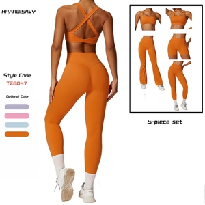 Hot Sale High Quality Sportswear Scrunch Butt Biker Shorts 2 Piece Set Plus Size Cross Back <b>Bra</b> Gym Fitness Yoga Sets for Women - Product Image 1