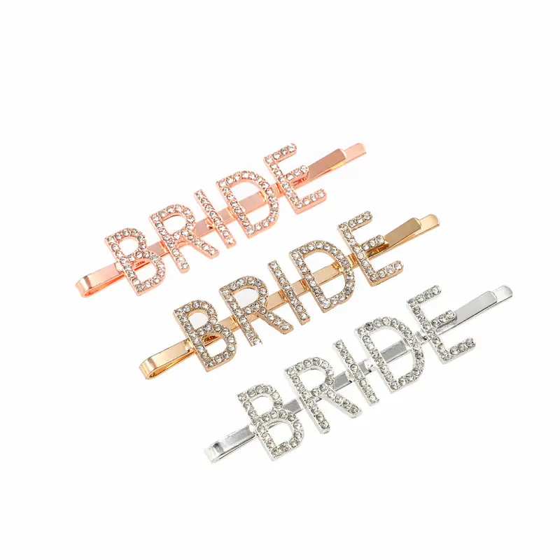 INS BRIDE Hairpin Clips Glossy Gold Fancy Girls Hair Clip Hair Pins Bling Rhinestones Letter Words Hair Clips