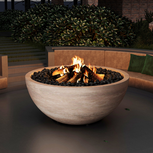 Brasero rond en béton pour extérieur, table de feu au propane pour jardin et patio avec pierres de lave et bûches - Product Image 1
