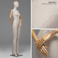 Mannequin Femme Entièrement Recouvert de Lin avec Tête Ovale et Bras Articulés en Bois pour Présentation en Magasin de Vêtements (Vente en Gros)