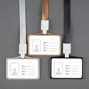 Durable aluminum alloy metal id card holder badge clear transparent on both sides of one clip lanyard