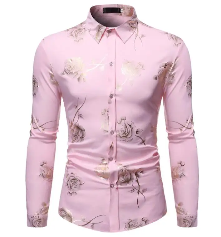 Mens Designer Shirts Custom Slim Business Casual Shirt Long Sleeve Fashion Printed Floral Shirts For Men