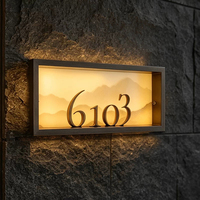 Plaque de porte LED rétroéclairée 3D avec numéro de maison et fond montagne, étanche pour extérieur, nouveau style chinois, pour villa et gîte