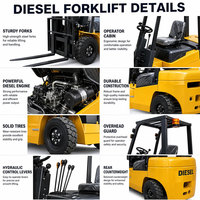 Chariot élévateur diesel de 2 tonnes, 3 tonnes, 5 tonnes avec hauteur de levage de 3 à 6 m, personnalisable pour entrepôt et chantier