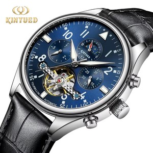Envío Directo, Reloj Mecánico para Hombre KINYUED J-125, Movimiento Automático, Correa de Cuero, Fase Lunar, Visualización de Día y Fecha, Resistente al Agua 3BAR - Product Image 1