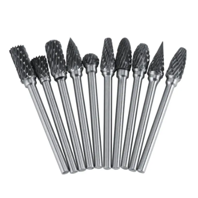 10pcs 1/8 Inch Tungsten Carbide Rotary Burrs Set Grinder Abrasive Wood Milling Routing Bits Tool