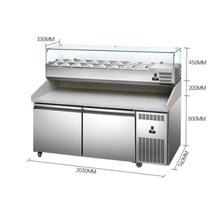 Estación de preparación de Pizza de refrigeración por aire de doble Temperatura de alta calidad, refrigerador de mármol con encimera de mármol, incluye barra de ensaladas - Product Image 4