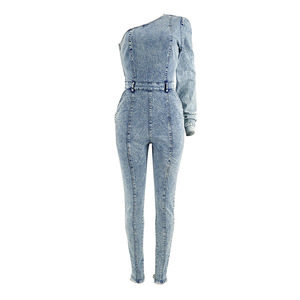Combinaison en jean moulante à une épaule décontractée pour femmes, nouveaux produits OuYaan 2025 - Product Image 3