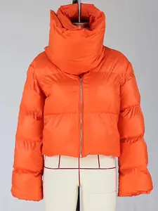 Pengiriman Gratis Turtleneck Tebal Hangat Musim Dingin dengan Syal Puffer Ritsleting Mantel Wanita Jaket Gelembung Puffer Serut