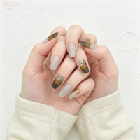 Faux ongles à presser personnalisables, style French manucure avec bord doré, couvrance totale, forme cercueil longue, réutilisables en ABS, 24 pièces