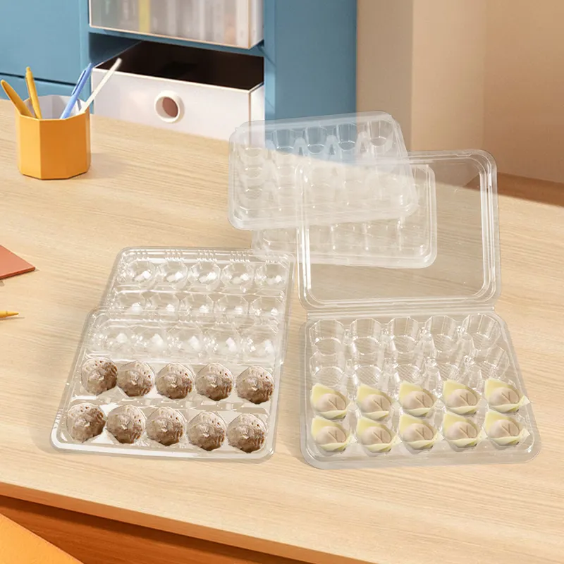 High Quality Disposable PET Food Material Dumpling Box Tray With Lids Plastic Tray For Meatball Frozen