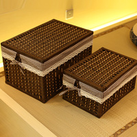 Panier de rangement multifonctionnel rectangulaire en rotin tressé, léger, fabriqué avec précision, avec couvercle, pour vêtements, écologique et moderne