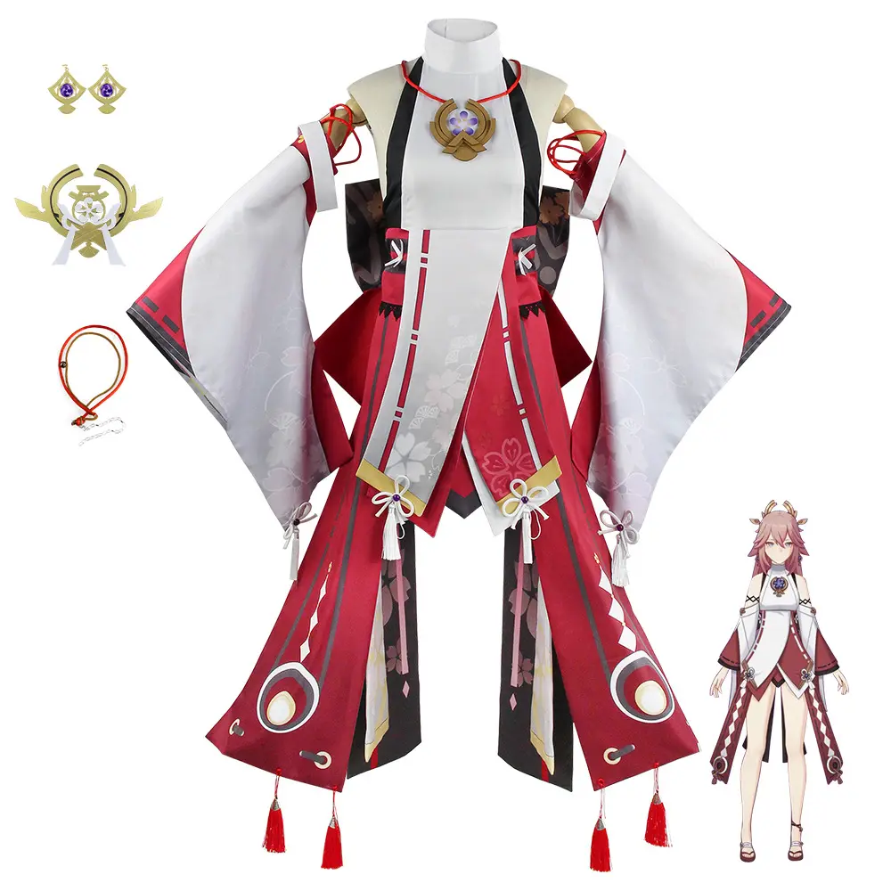 Halloween Genshin Impact Yae Miko Guuji Yae Cosplay Costume Genshin Deguisement Wig Dress Party Outfit