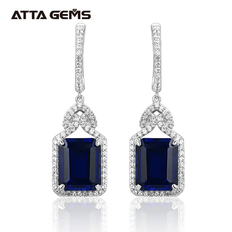 12 Carats Sapphire Earrings For Women Genuine 925 Sterling Sliver Wedding Engagement Fine Jewelry Synthetic Corundum Sapphire