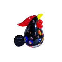 Ornement de coq en verre coloré, motif floral varié, artisanat en verre en forme d'oiseau, décoration de bureau tridimensionnelle de dessin animé