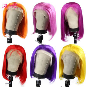 Berrysfashion <span class=keywords><strong>cabello</strong></span> brasileño Remy encaje frontal Bob pelucas 13*4 recto marrón claro encaje gris rojo azul raíces oscuras mujeres - Product Image 2