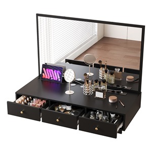 Table de maquillage murale flottante noire avec miroir et 3 tiroirs pour le maquillage, MOQ <span class=keywords><strong>300</strong></span> - Product Image 6