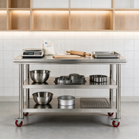 Commerciële keukenuitrusting restaurant roestvrijstalen werkbank roestvrijstalen tafel met wielen