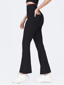 Pantalon de yoga taille haute respirant pour femme, style <span class=keywords><strong>vintage</strong></span>, coupe large, avec poches aux hanches, longueur intégrale - Product Image 4