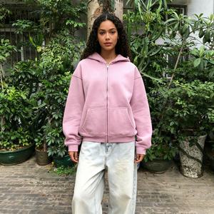 Sweat à capuche zippé pour femme TKAN524D, coupe oversize décontractée, en tissu éponge délavé à l'acide, avec badge, haute qualité - Product Image 1