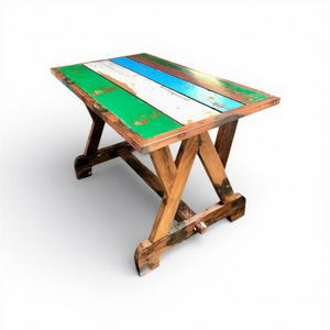 Mesa de Comedor Artesanal Resistente a los Rayos UV, Hecha con Madera de Barco Reciclada en Color Natural, para Jardín, Parque, Hogar, Villa o Casa de Campo - Product Image 1