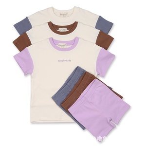 Solid Color <strong>Boys'</strong> and Girls' Organic Cotton T-shirt and Shorts Set Round Neck Customizable - Product Image 2