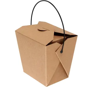 16oz 26oz 32oz Custom Impresso Kraft Paper Noodle Box com Alça Descartável Atacado Take Away Paper Lunch Box for Food