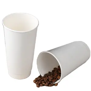 Sıcak içecekler için özel baskılı çift duvar biyobozunur kahve beyaz kağıt kapaklı kupa