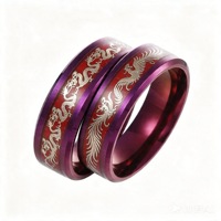 Bague Vintage Dragon Phénix Feng Shui en Acier Inoxydable avec Émail Violet Modèle 201YY pour Femme et Homme, Cadeau de Mariage