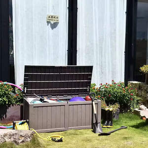 Caja de almacenamiento impermeable para exteriores de 450L/119Gal, banco con textura de madera de resina plástica con tapa bloqueable para almacenamiento al aire libre - Product Image 2