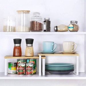<b>Kitchen</b> Storage <b>Rack</b> 2 Tier Bamboo Wood With Metal Frame For Pantry Counter Organization - Product Image 3