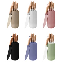 Couteau de cuisine TOALLWIN, couteaux en acier inoxydable avec manche en bois, ensemble de couteaux de chef avec support en plastique