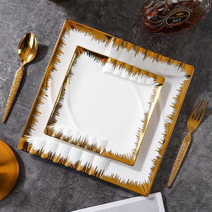 Assiettes en Céramique au Motif Piano Doré Moderne Services de Vaisselle en <span class=keywords><strong>Porcelaine</strong></span> pour Steaks Mariages Fêtes Écoliers Desserts Assiettes Carrées Plats - Product Image 2