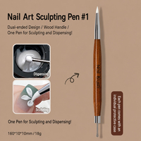 Pinceau à gel multifonctionnel pour ongles, manche en bois de santal, double tête, outil d'art des ongles pour le gel et la sculpture 3D