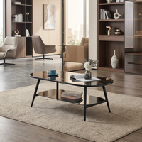 Table basse moderne à 2 niveaux en verre avec centre en métal, design réglable, taille et couleur personnalisables pour salon et usage domestique