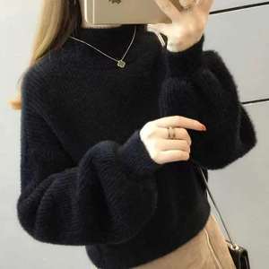 Maglione Corto da Donna in <span class=keywords><strong>Velluto</strong></span> Simil-Visone di Tendenza, Cappotto Invernale da Donna a Maniche Larghe con Collo Alto - Product Image 4