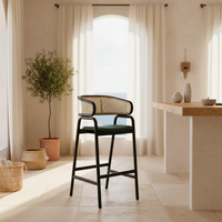 Tabouret de bar moderne du milieu du siècle en bois massif, écologique et durable, avec accoudoirs articulés, pour bar à domicile et usage hôtelier