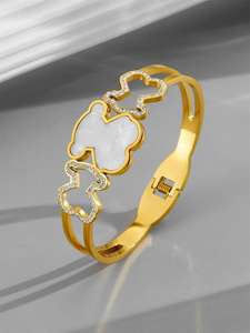Italian Jewellery 14 K Yellow <b>Gold</b> Tennis Stainless Steel Bear Bangle <b>Bracelet</b> - Product Image 3