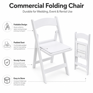 Chaise pliante blanche en gros avec siège rembourré pour location événementielle, mariages, fêtes, usage commercial – Approvisionnement direct usine - Product Image 2